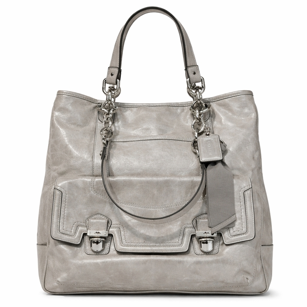 Coach Poppy Pushlock North South Tote in Gray Leather, Style Number 17924
